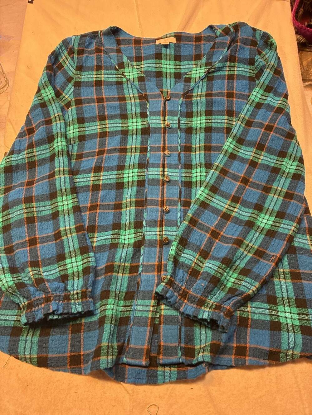 J.Jill Women's Blue Plaid Button-Down Shirt Size L